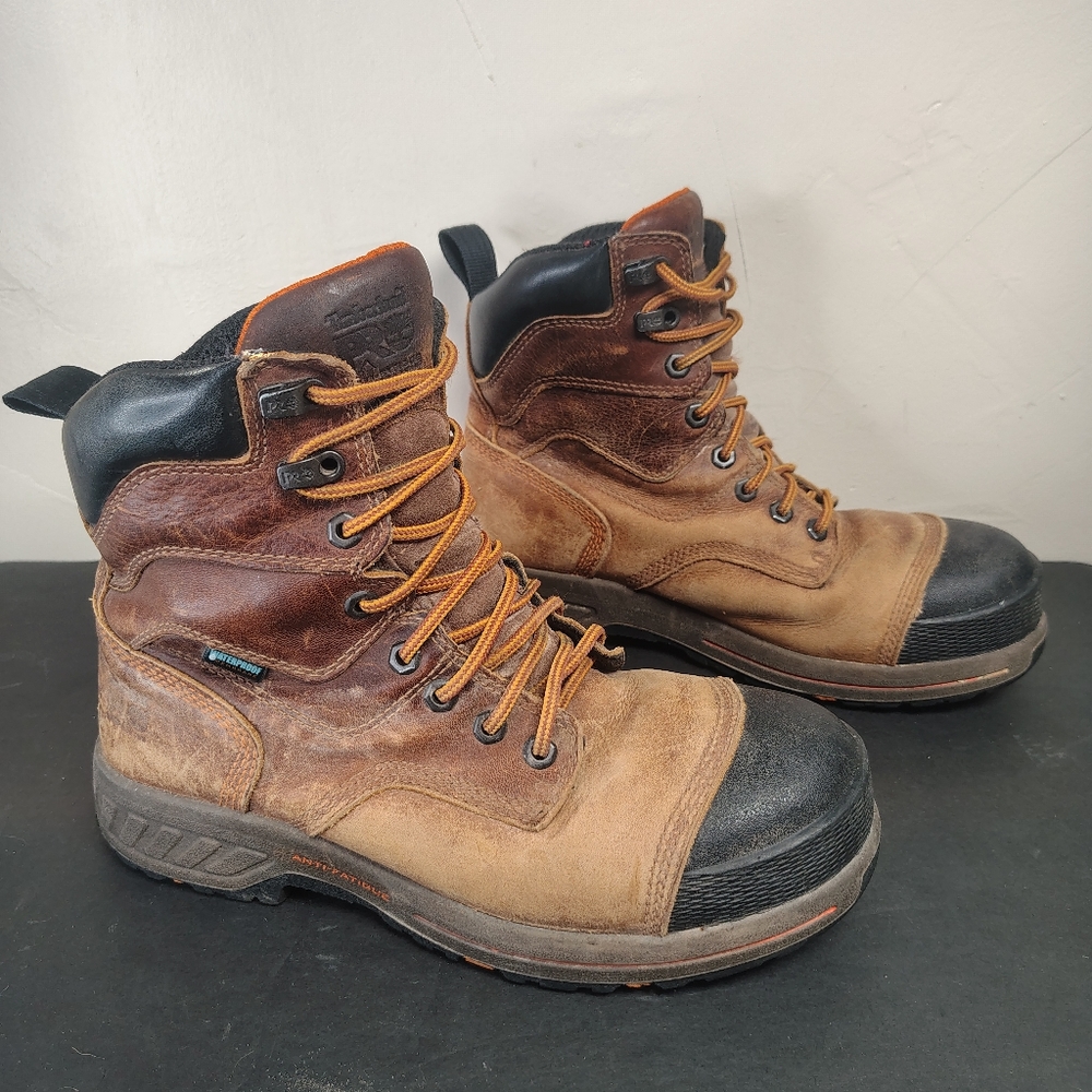 Timberland Pro Boots Mens Size 8 Brown Leather Helix HD 8" Capped Composite Work